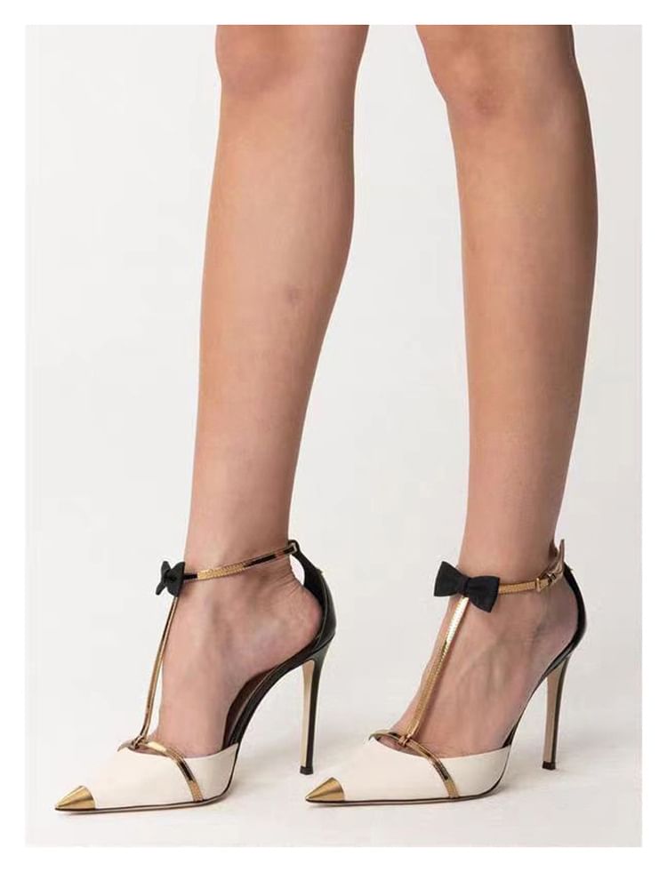 Loryvorn - Puntige enkelband strik stiletto sandalen