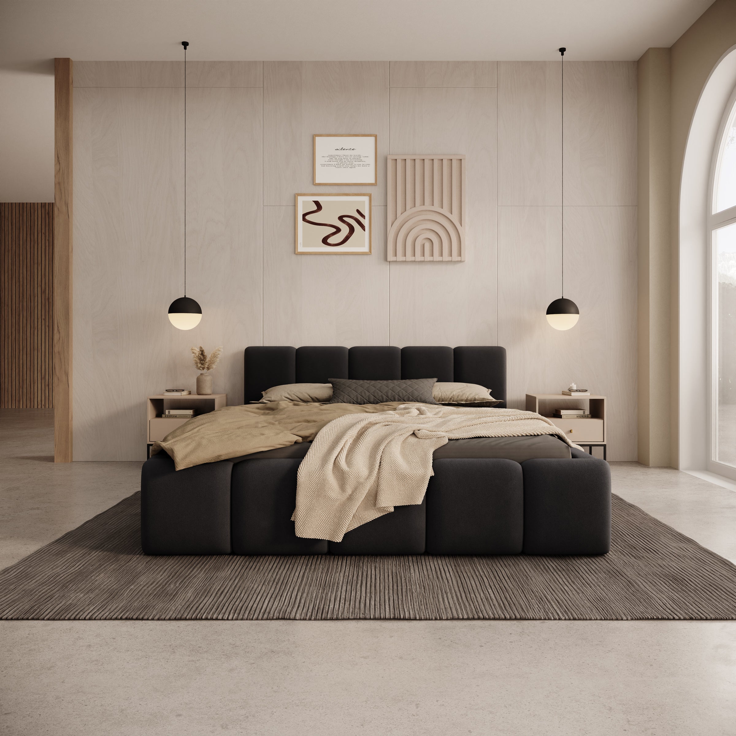 Karisma - Tweepersoonsbed met opbergruimte - Zwart velvet - 140x200 cm