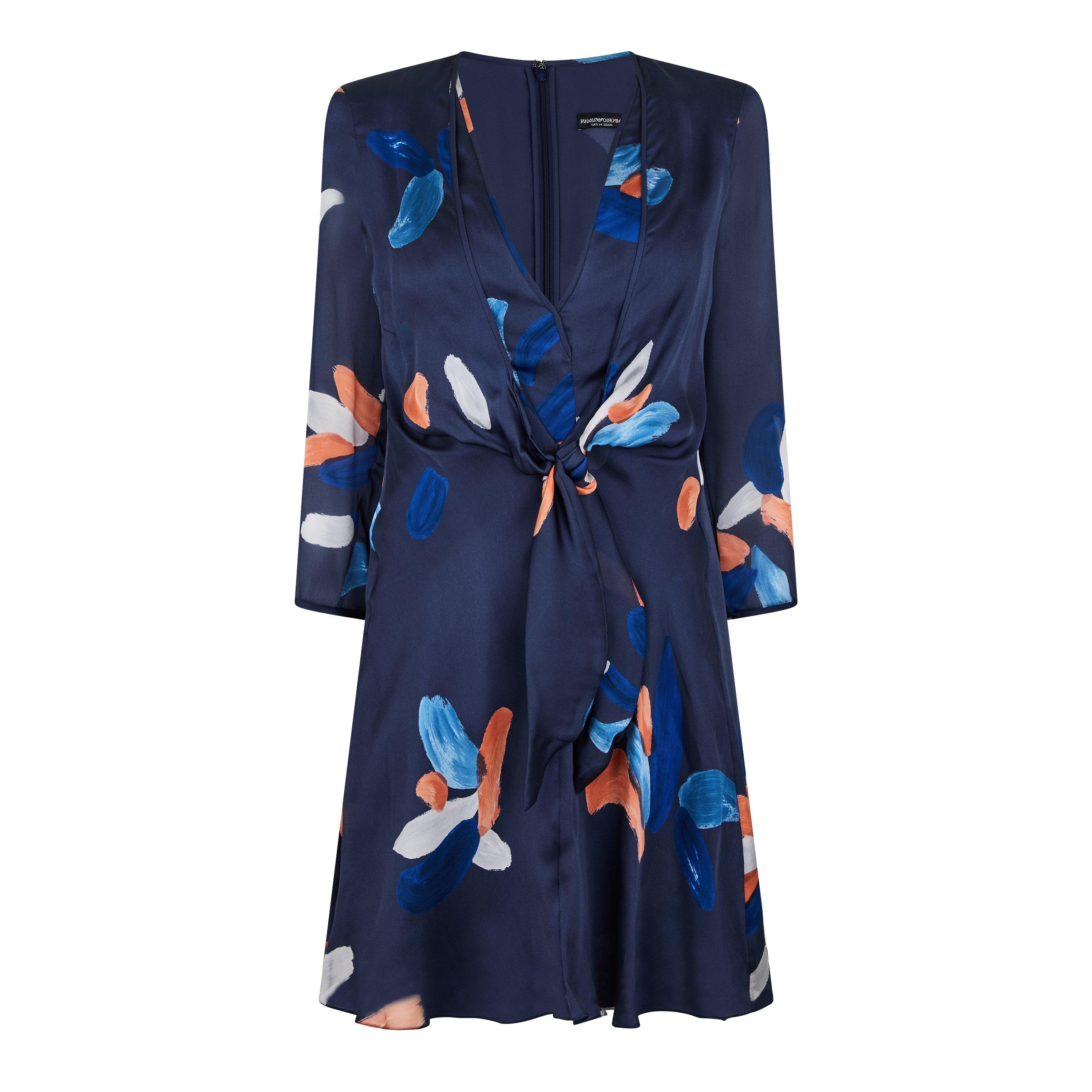 Emporio Armani Floral-Print Front-Knot Charmeuse Dress