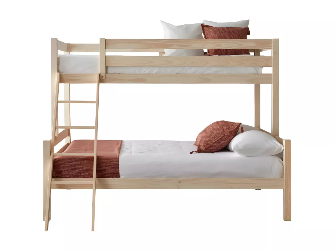 Lit triple superposé en bois blanc 135 cm