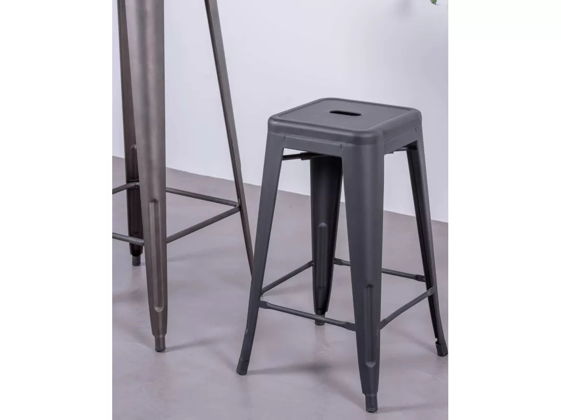 Lot de 4 tabourets en métal 66cm de haut - Bistro - Noir