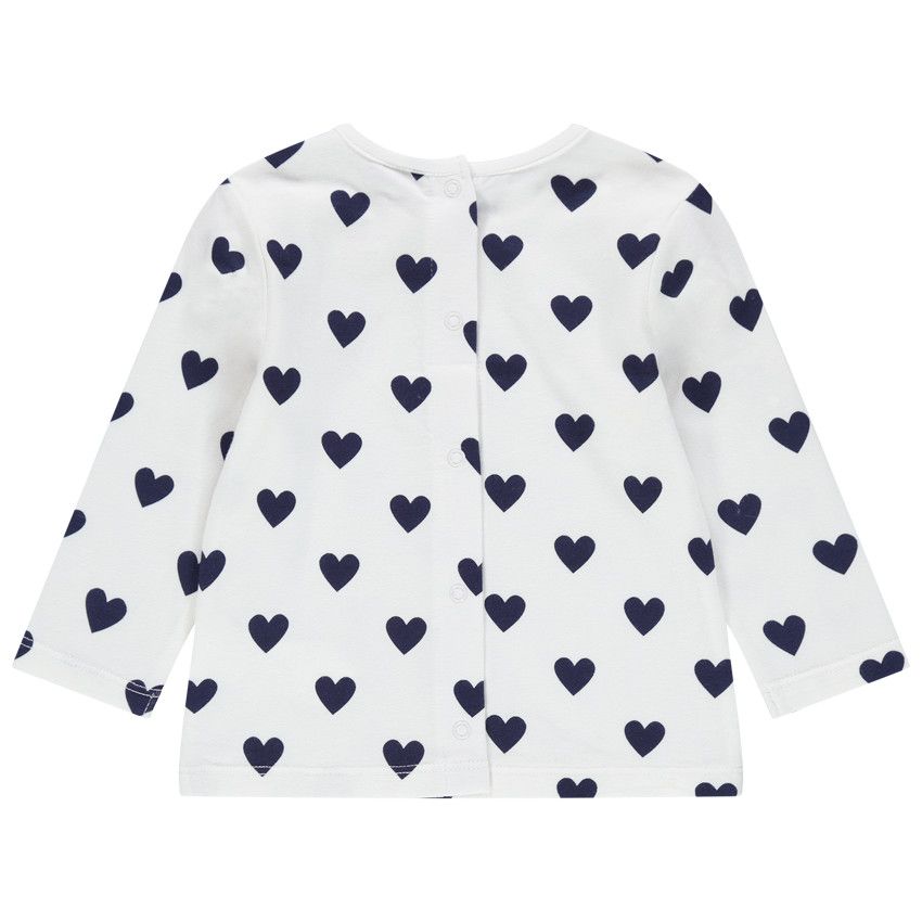 T-shirt manches longues imprimé coeurs - Bleu marine