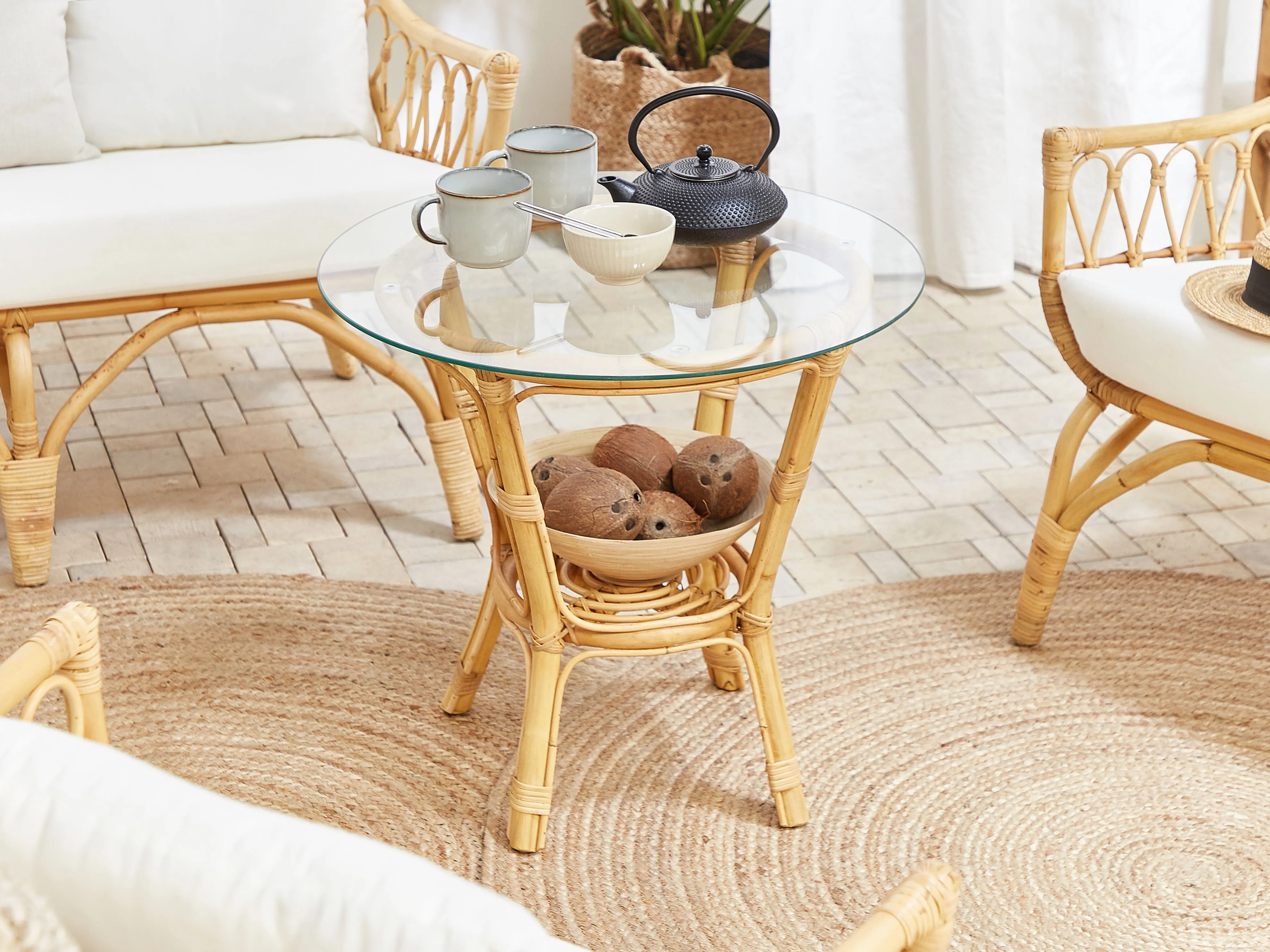 Loungeset met tafel 4-zits SIBARI Rotan Natuurlijk