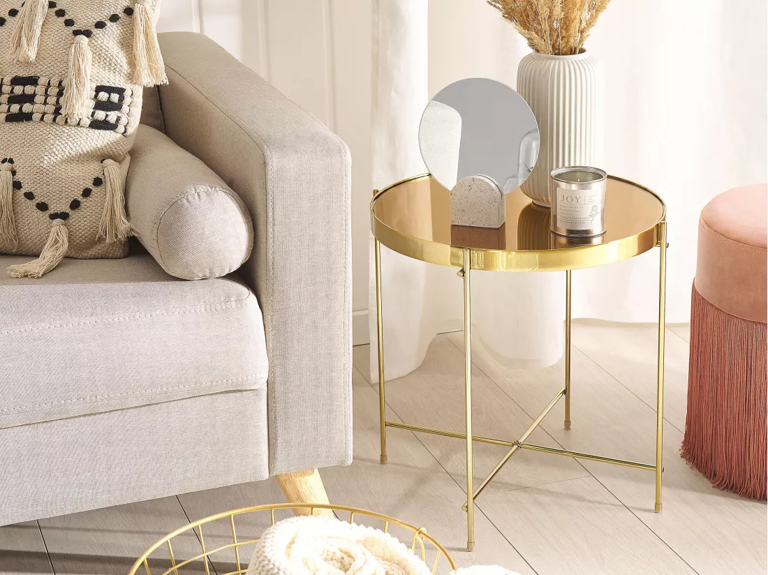Table appoint marron et dorée ronde ⌀ 40 cm LUCEA