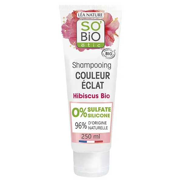 Shampoo So'Bio Étic para Cabelos Coloridos ou com Mechas, Hibisco e Ácido Láurico de Coco Orgânico, 250ml