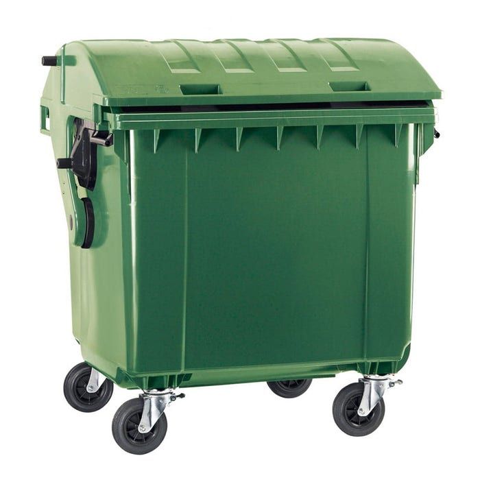Afvalcontainer 1100 liter groen rond deksel - kindveilige sluiting (6097156390370)
