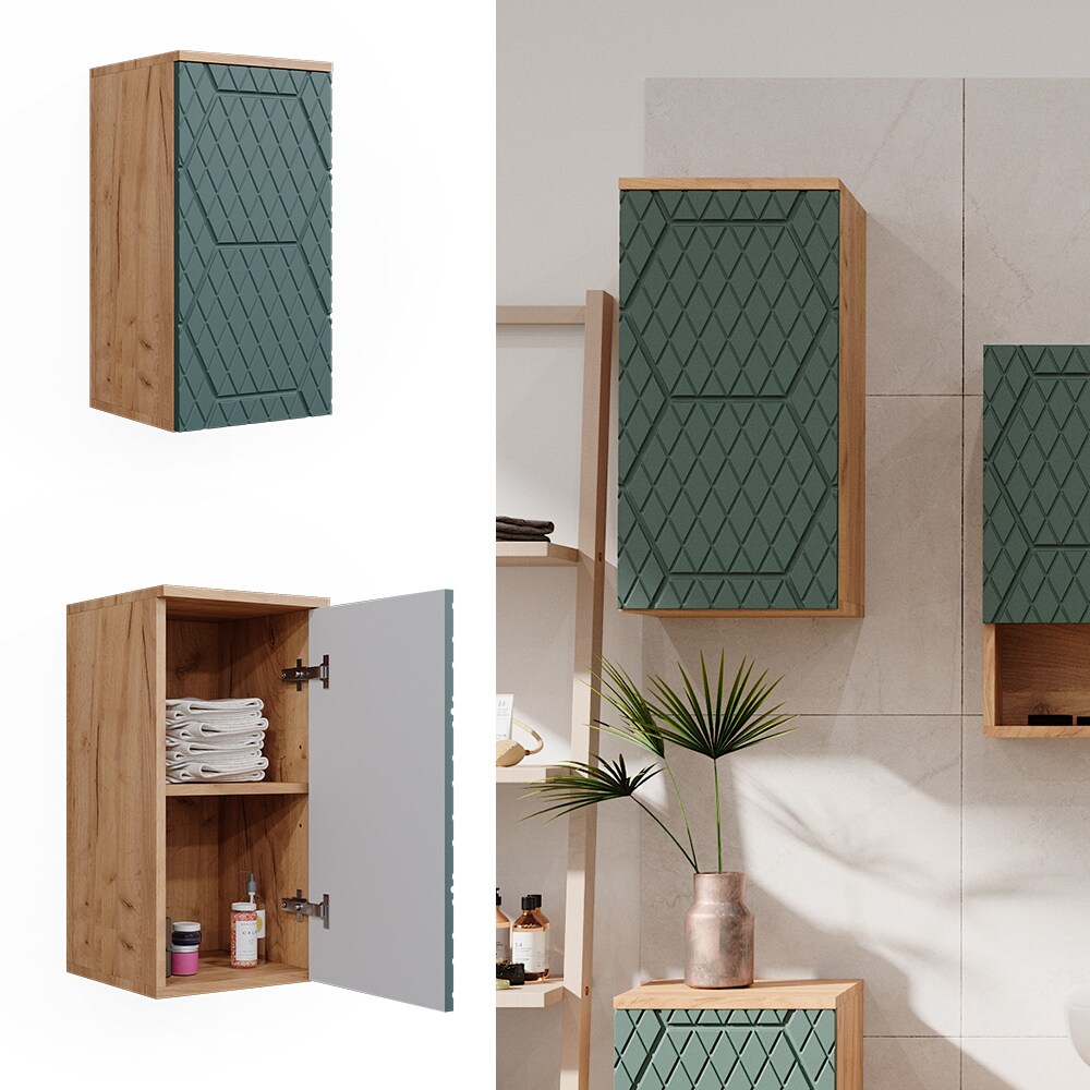 Vicco Hängeschrank Irma Eiche Grün 30 x 59 cm 2 Fächer Badezimmer