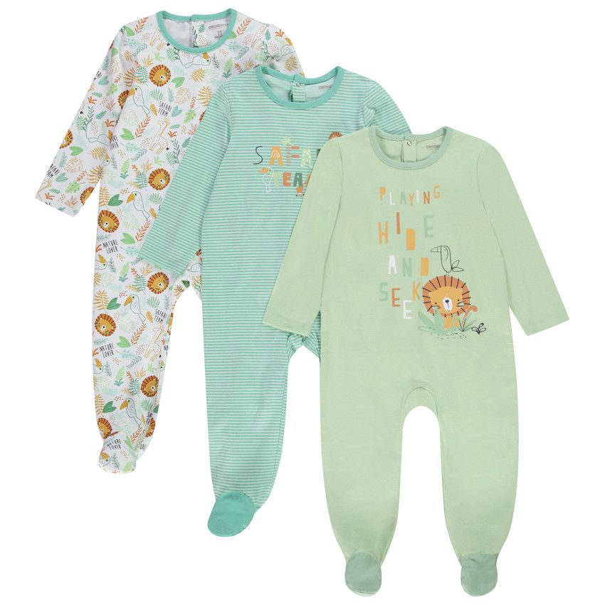 Lot de 3 dors-bien en jersey pour bébé garçon - Ouvertures différentes selon l'âge - Vert
