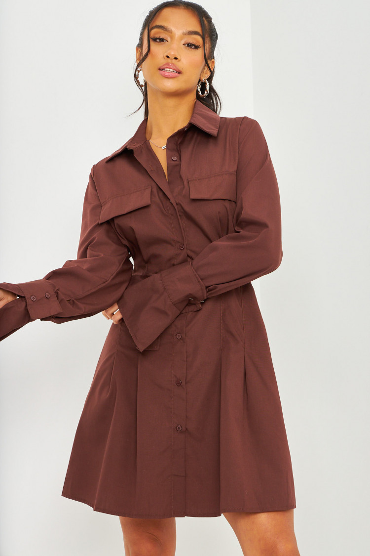 Robe chemise marron cintrée