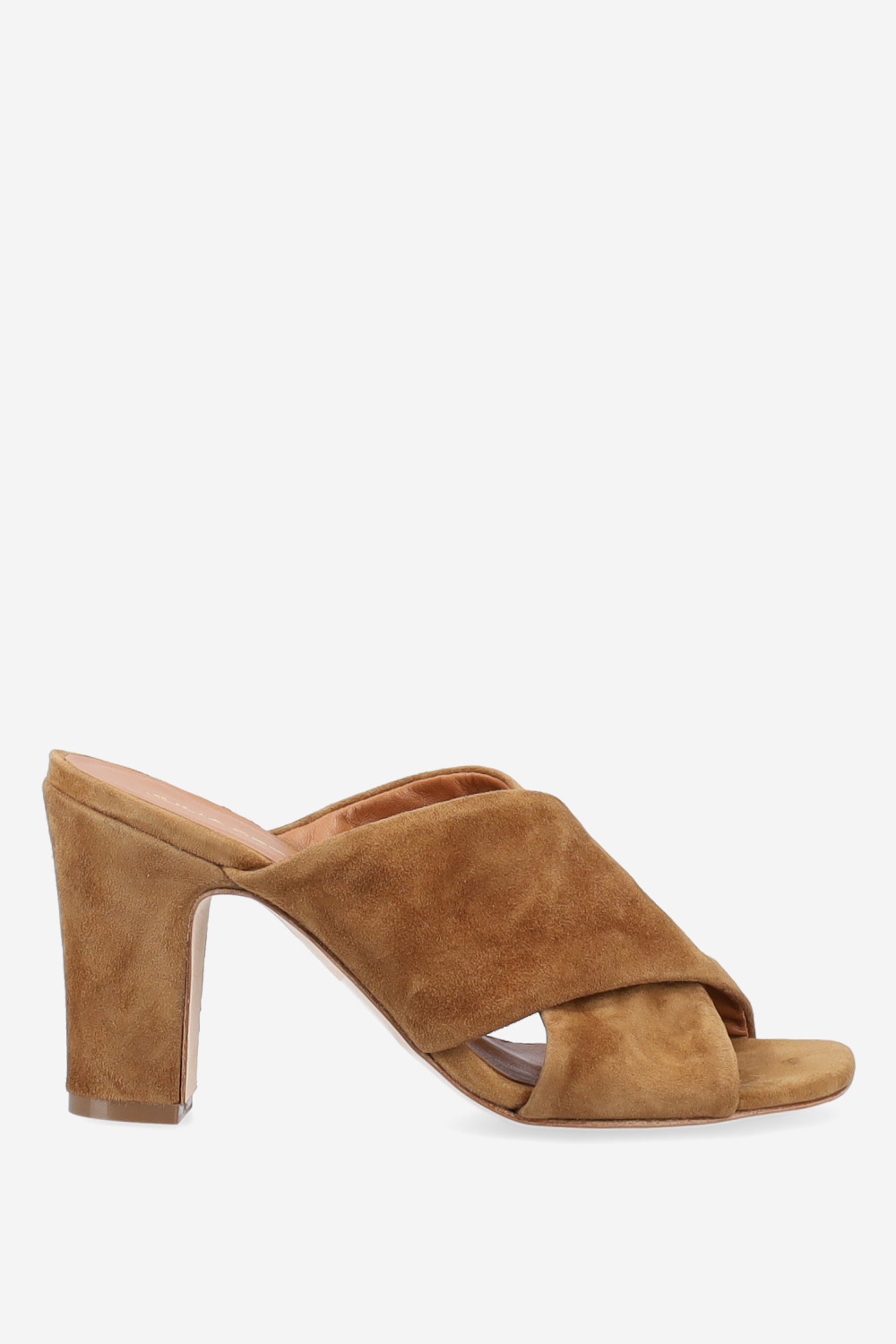 Cross-over suede heeled sandals