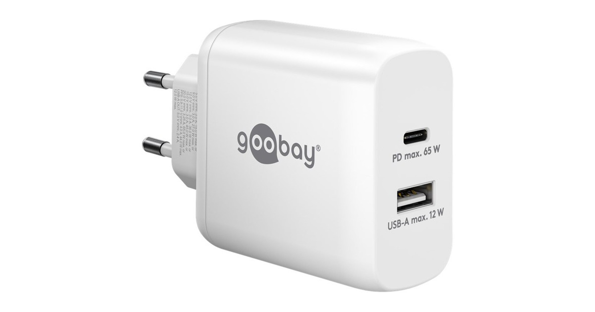 goobayUSB-C PD GaN Dual snellader (65 W)  (Wit, 1x USB-C, 1x USB-A, Power Delivery)