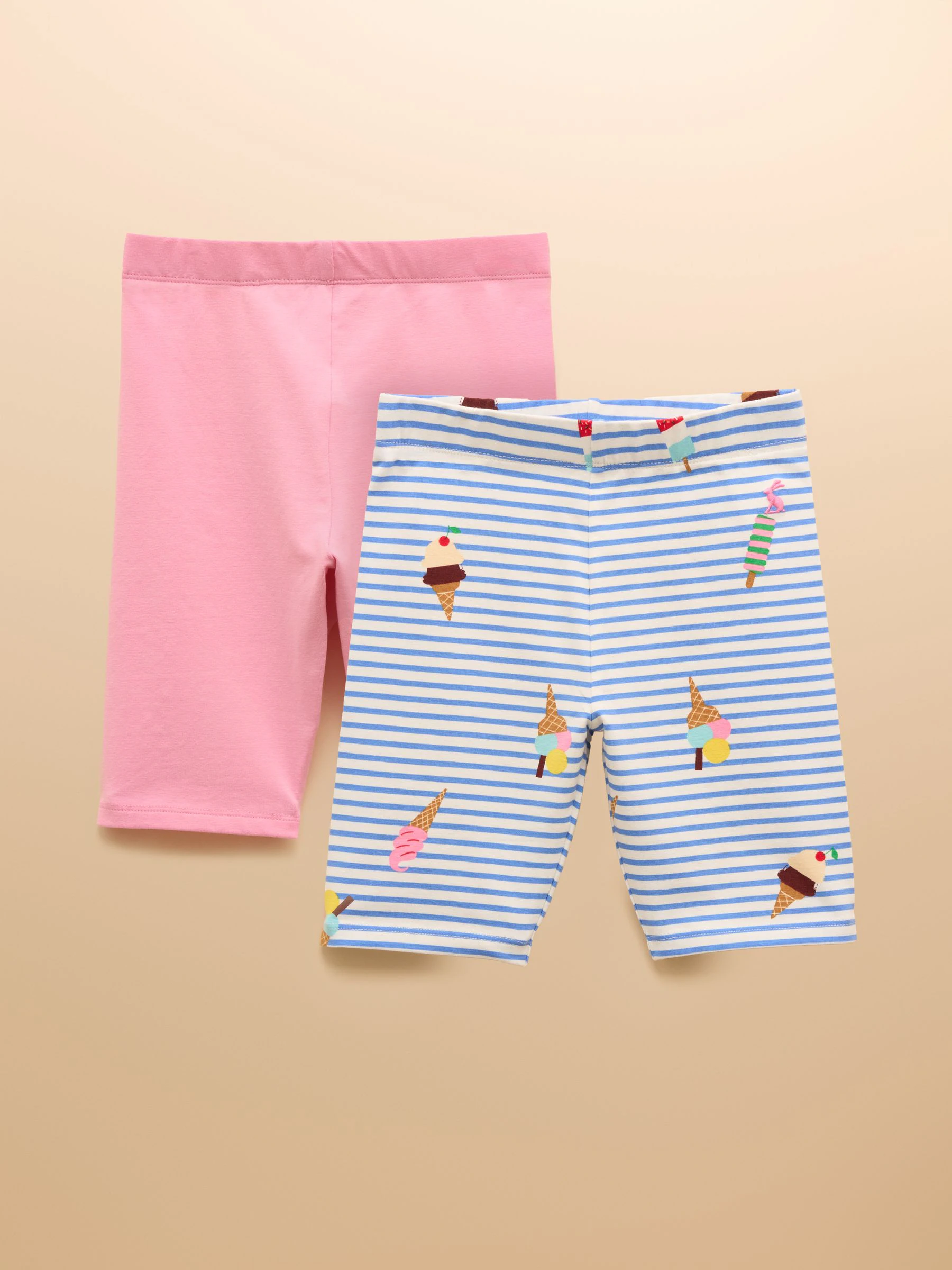 blauw/roze - Joules Cartwheel tweepak katoenen stretchy Fietsbroeken