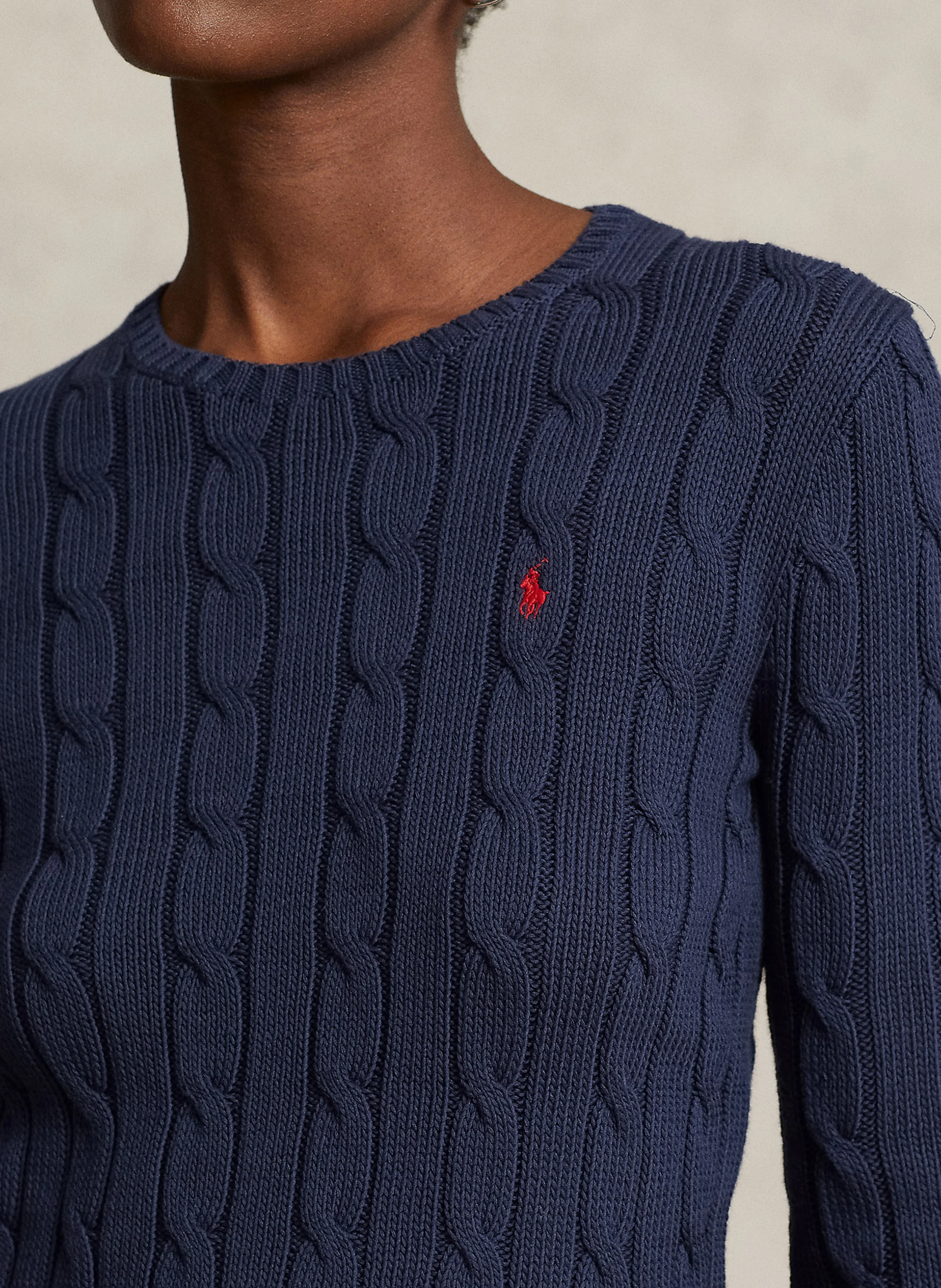 Pull col rond brodé en coton | Bleu