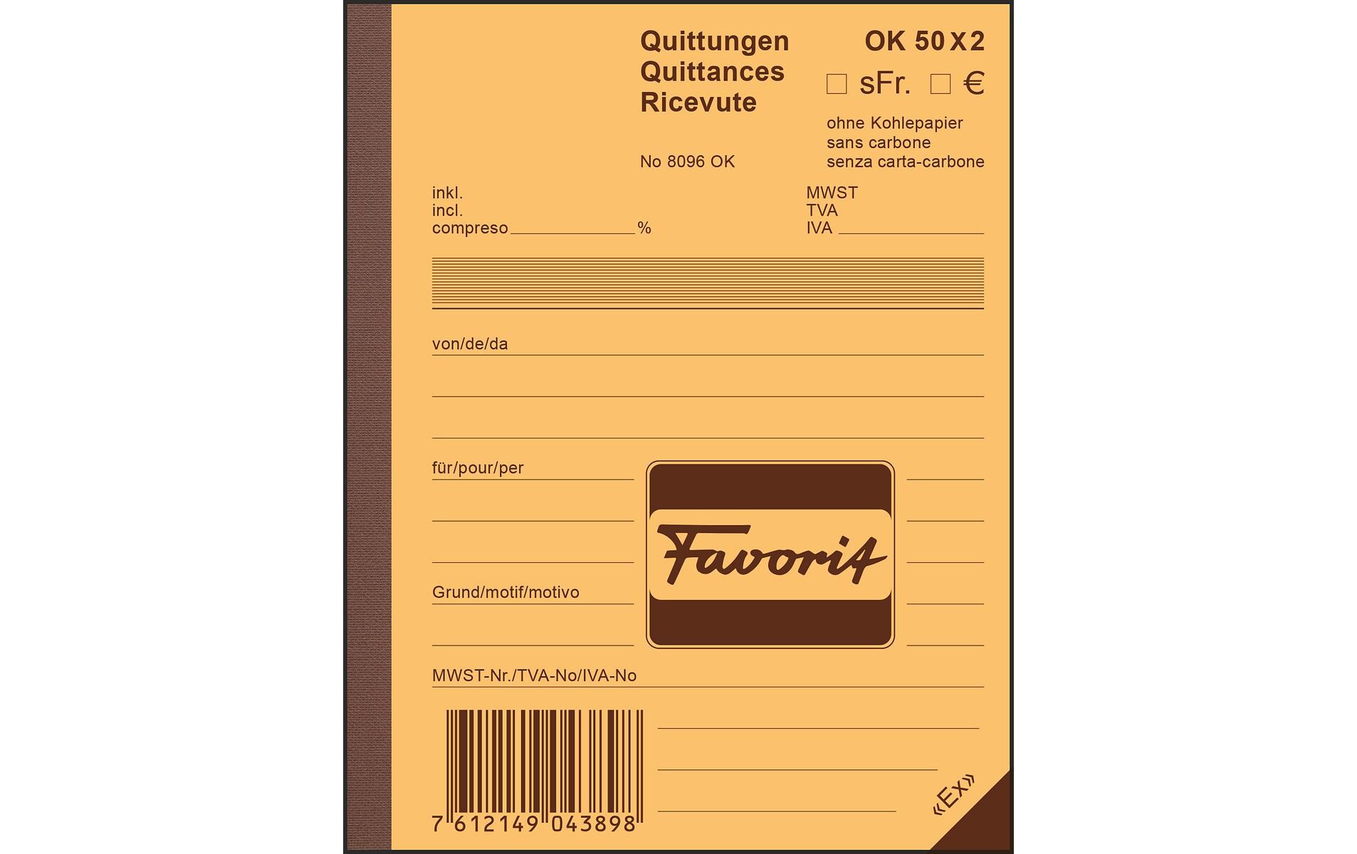 Durchschreibeblock 113 x 144 mm Quittungen, Blau/WeissQuittungen in D/F/I