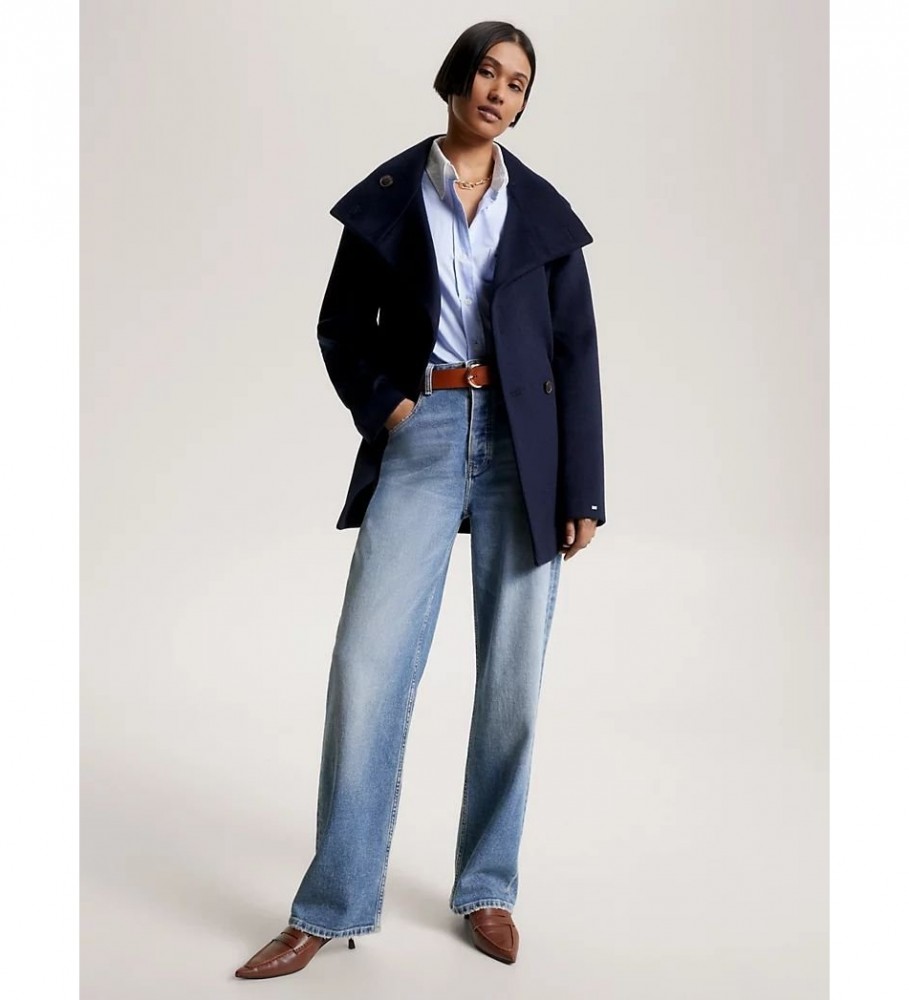 Jaqueta Tommy Hilfiger com gola alta e cinto - Azul-marinho