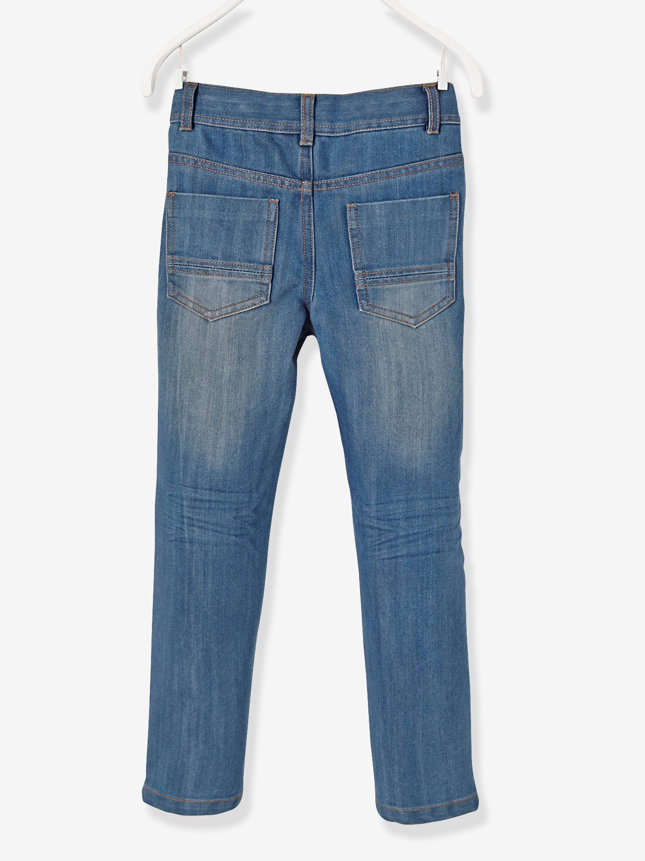 Calça jeans reta indestrutível para meninos, lavagem azul escura