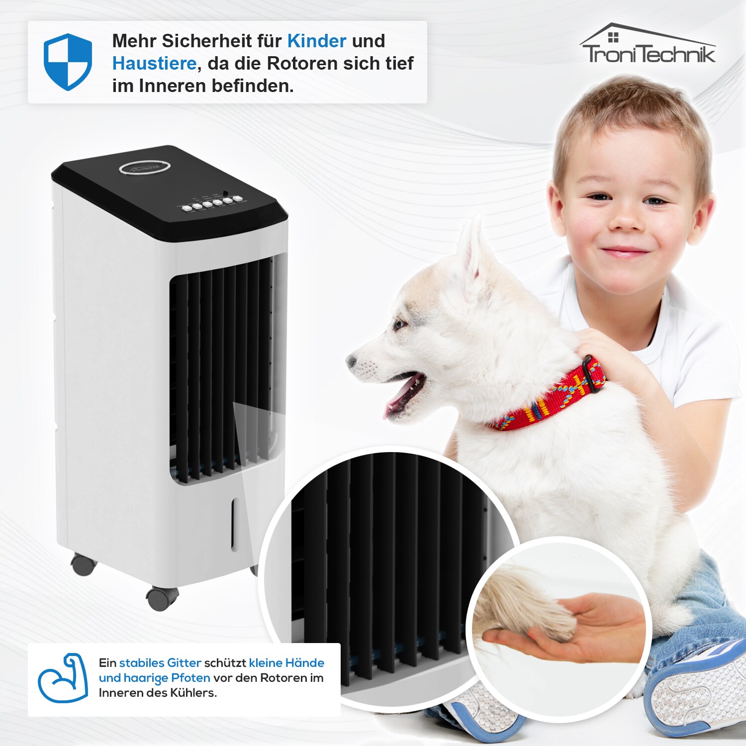 TroniTechnik® Mobiles Klimagerät 4in1 Klimaanlage Luftkühler LK03 Ventilator, inkl. Fernbedienung, Filter, 3in1 Air Cooler