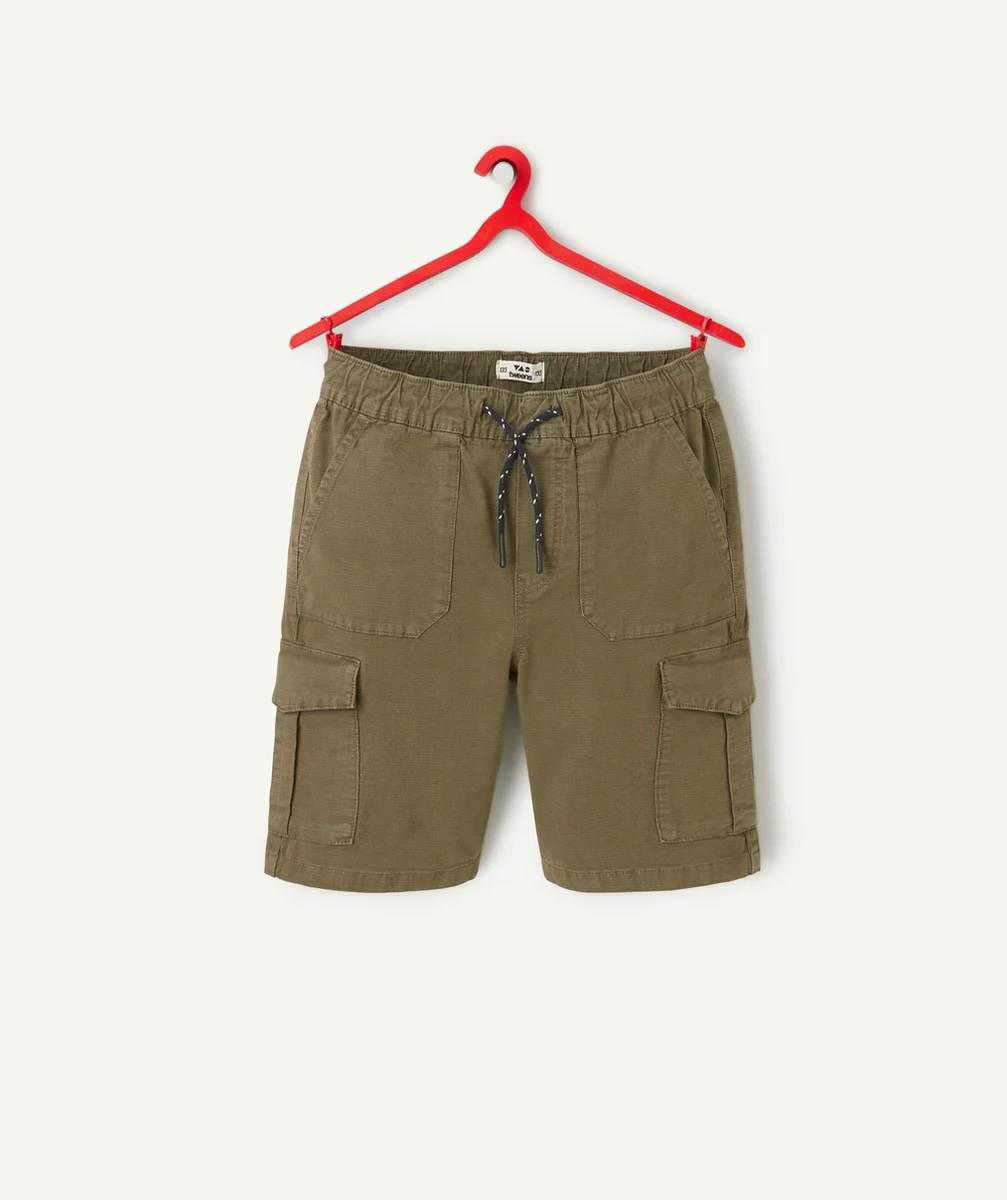 bermuda cargo garçon kaki avec taille élastiquée