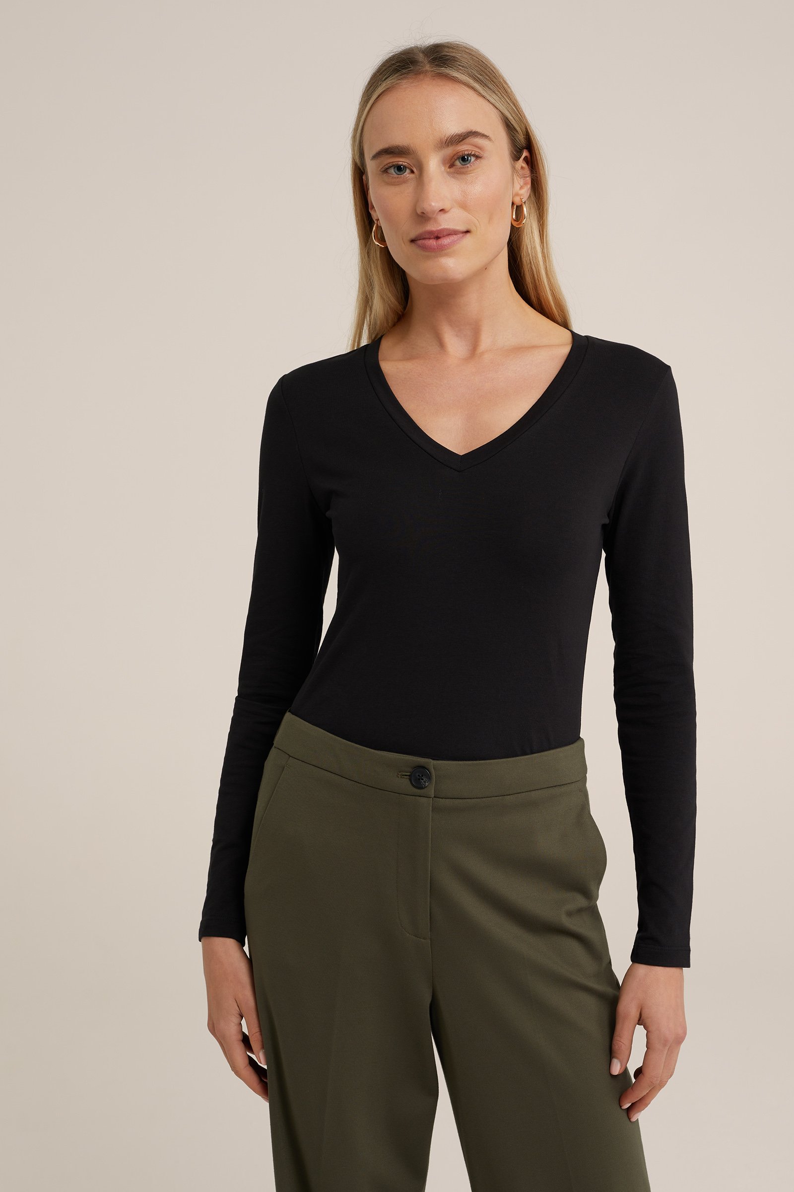 T-shirt met V-hals WE Fashion Zwart