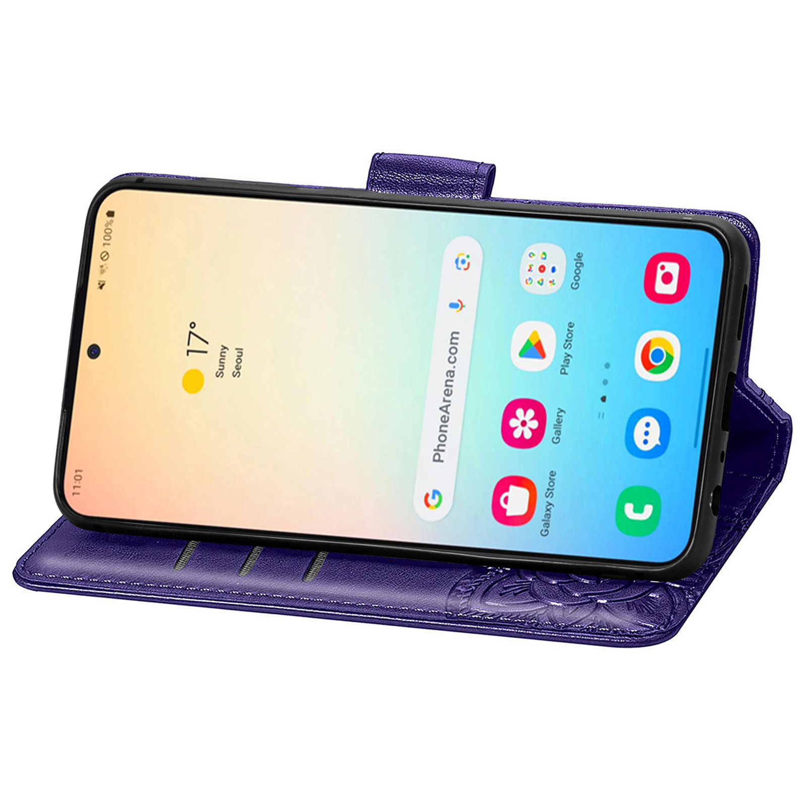 Samsung Galaxy S25 Leder Tasche Flip Cover Schmetterlinge Imprint - Violett