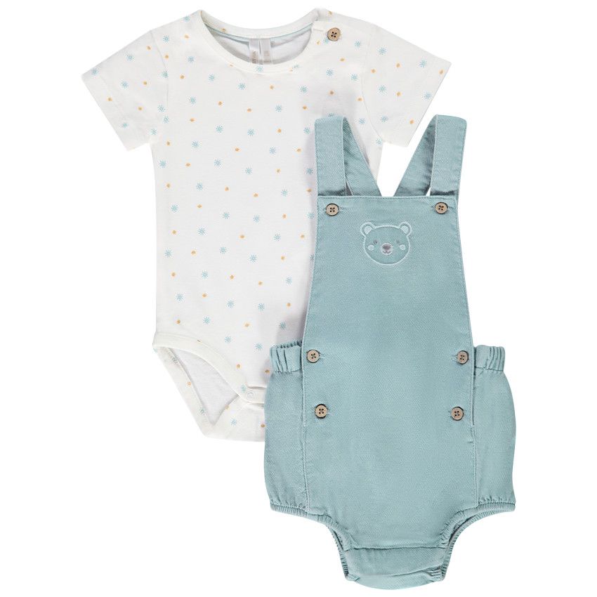 Ensemble 2 pièces body manches courtes + barboteuse pour bébé garçon - Vert