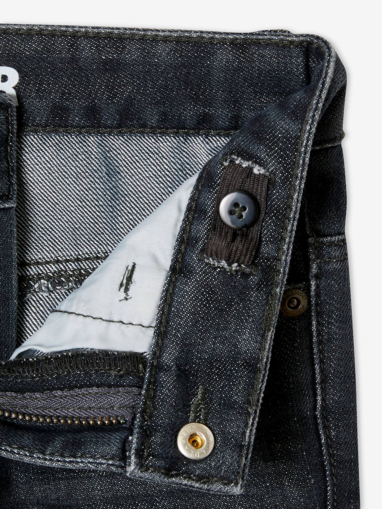 Calça jeans reta indestrutível com rasgos nos joelhos, para meninos, lavagem média cinza.
