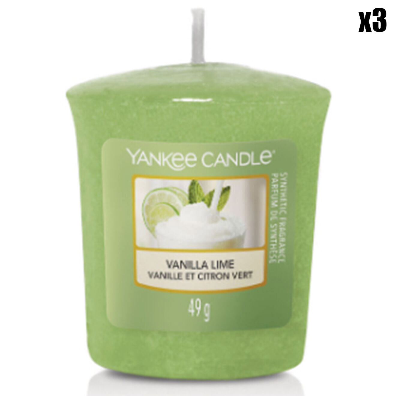 Yankee Candle 3 Bougies parfumée votive Vanille & citron vert - 15h