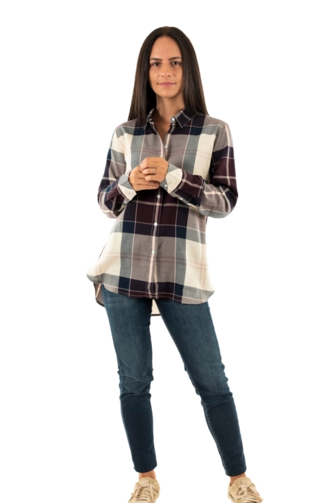 chemisier barbour moorland wh92 cloud/black cherry