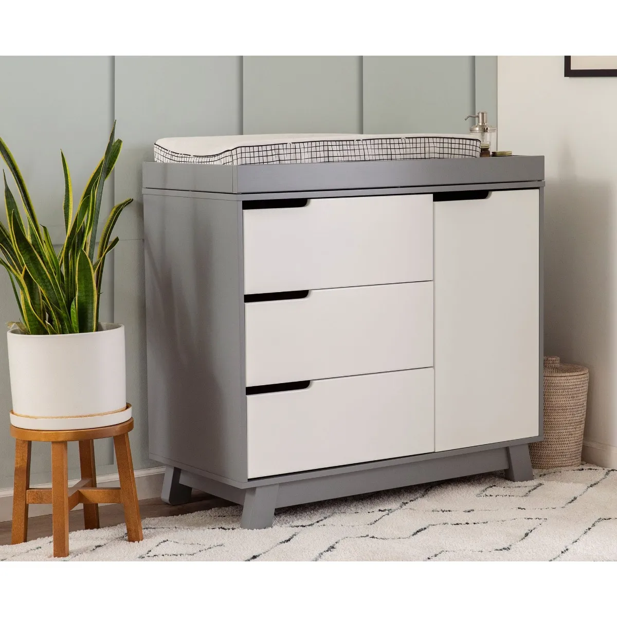 Babyletto Meuble à Langer à 3 Tiroirs Hudson avec Plateau Amovible - Gris  Blanc