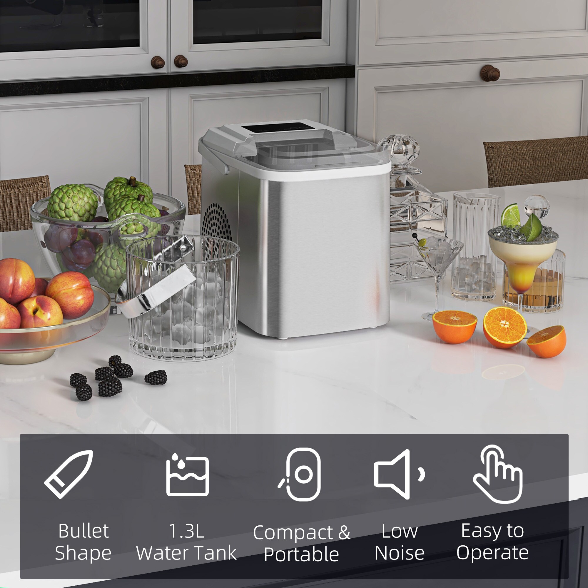 HOMCOM Eiswürfelmaschine mit Sichtfenster silber 30,3L x 22,8B x 29H cm