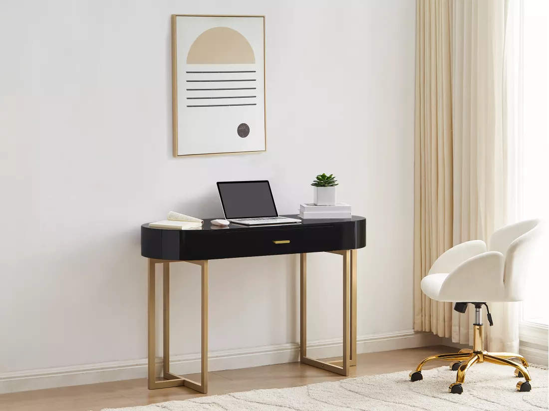 Bureau console avec 1 tiroir - MDF laqué et métal - Noir et doré - TORELI de Pascal Morabito