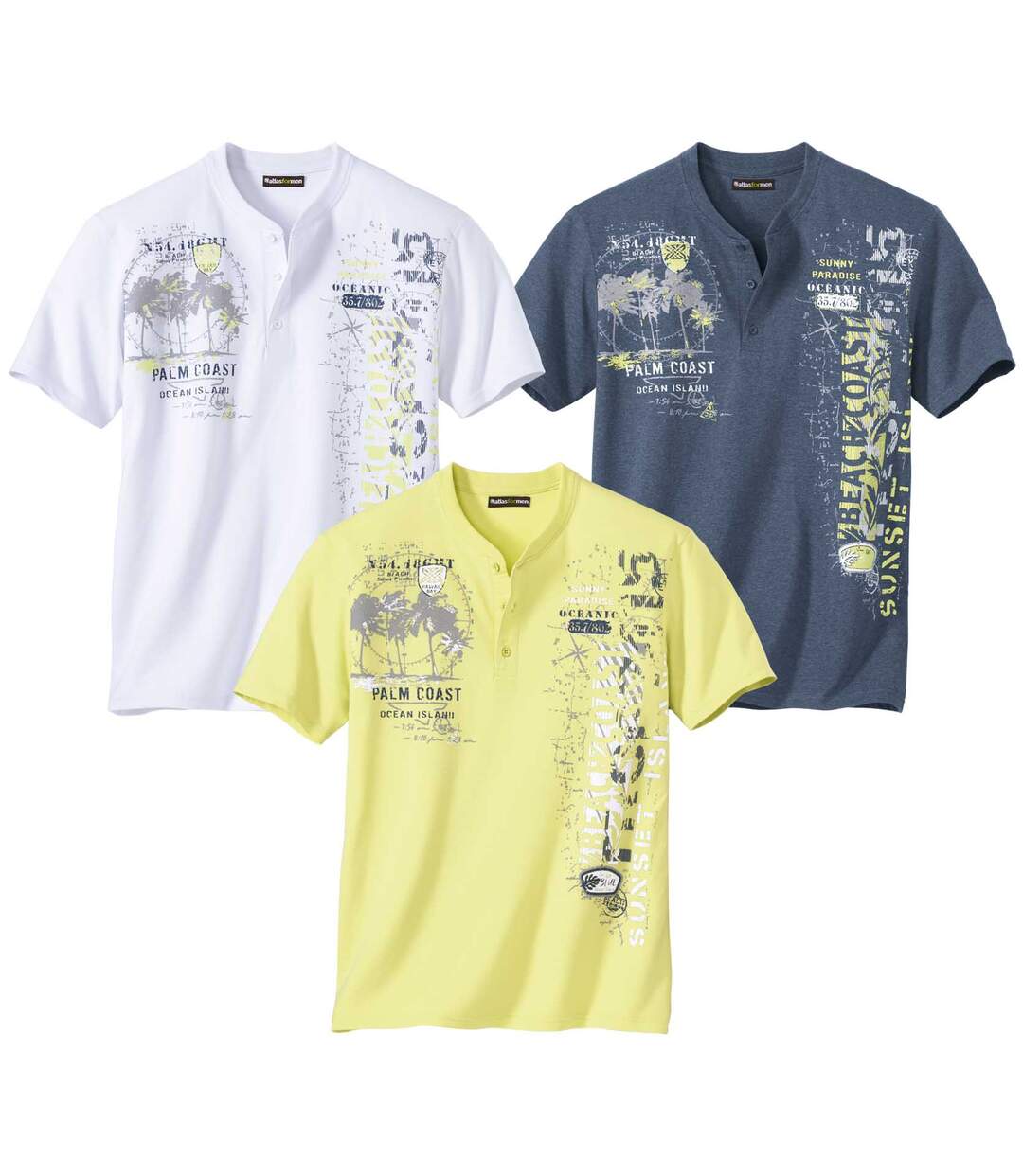 Lot de 3 Tee-Shirts Col Tunisien Oceanic