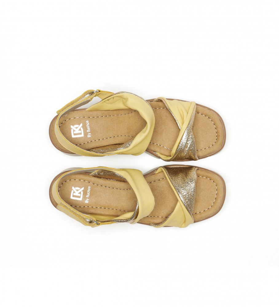 Sandálias Dorking by Fluchos Saray D9004 em couro amarelo - Salto plataforma de 8 cm -