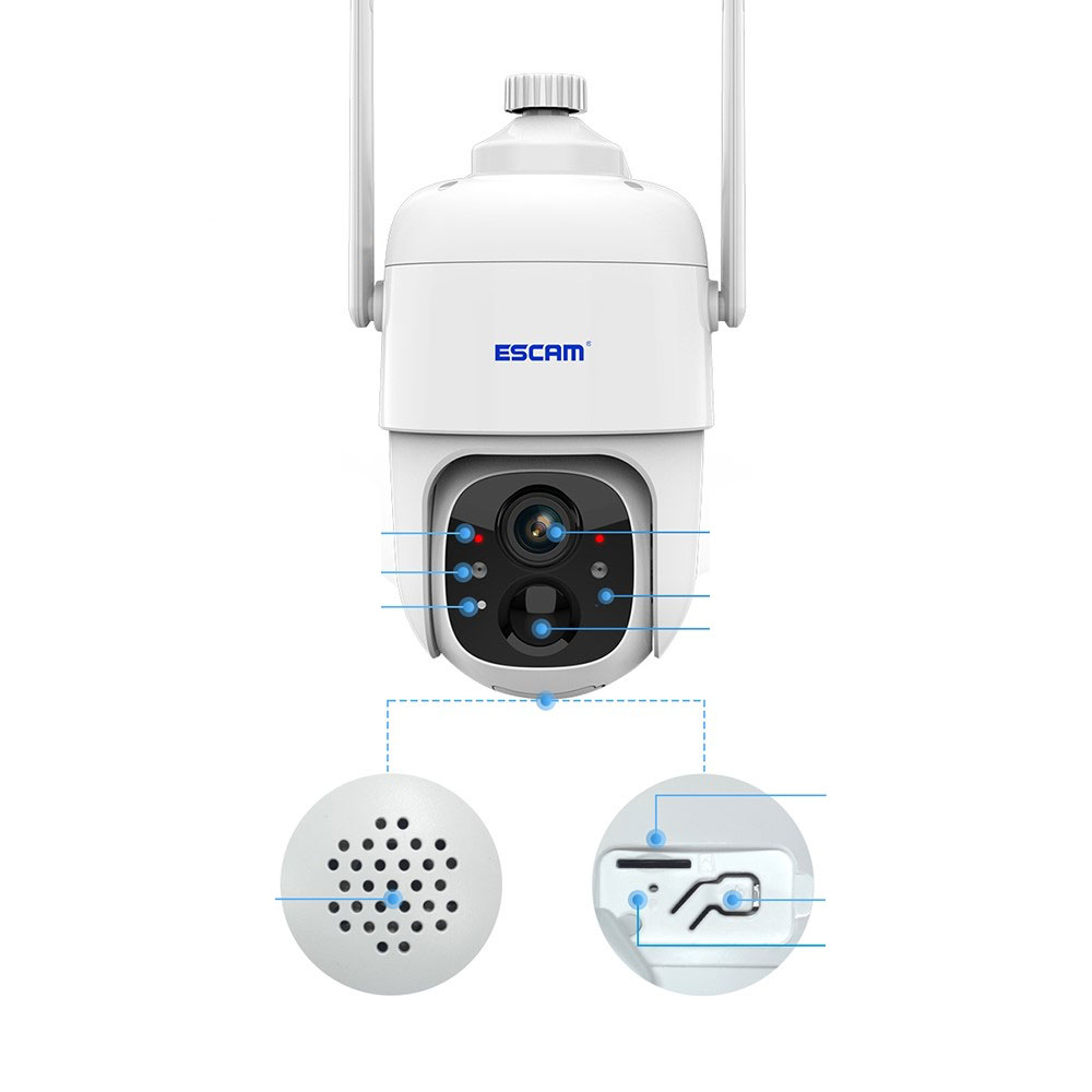 WiFi Solar IP Kamera 3MP 1296p mit 2-Wege-Audio / Infrarot LED's Nachtsichtfunktion / Micro SD / Wandhalterung iOS/Android (IP66) - Weiss
