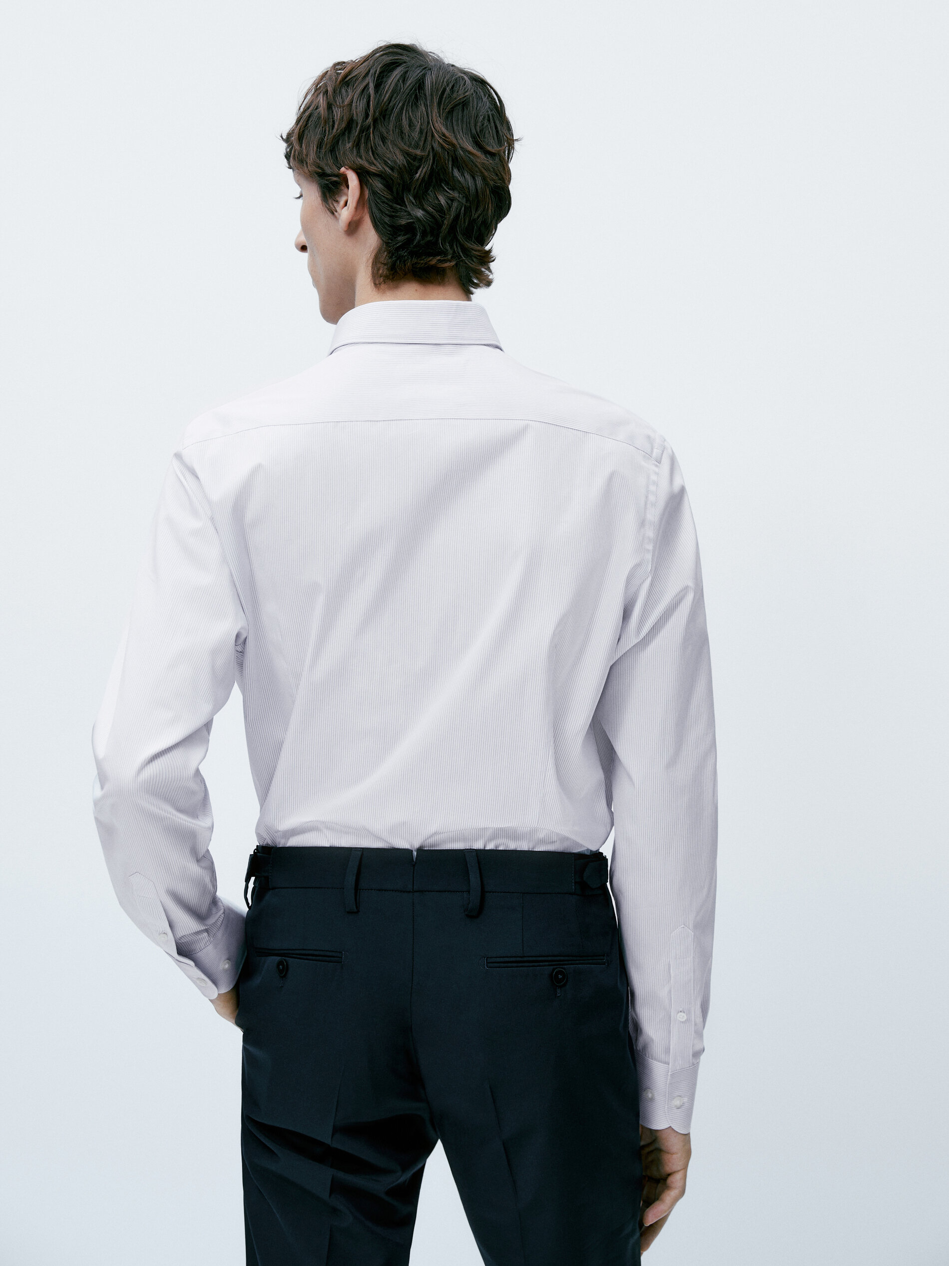 Camisa Rayas de algodão com corte slim - AZUL CLARO