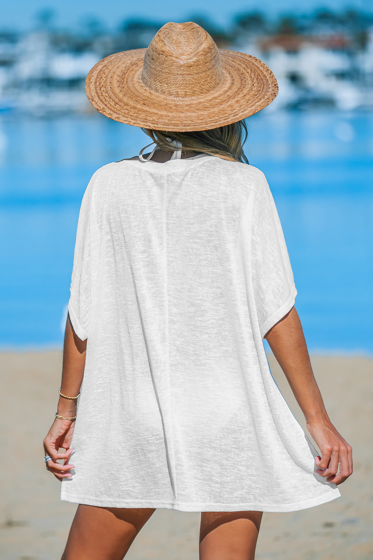Robe cover up en jersey à col licou et manches courtes chinée
