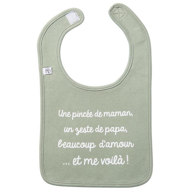 Bavoir Une pincée de maman vert de gris - BB&CO