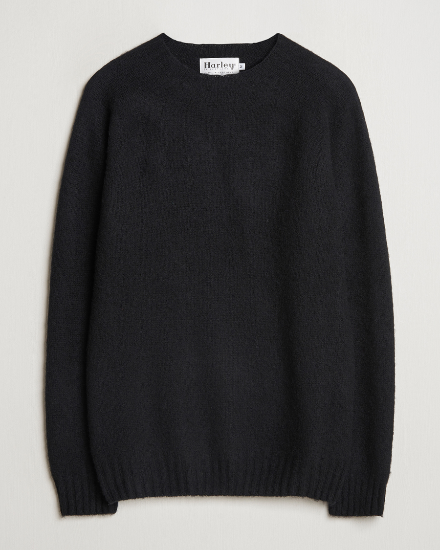 Harley Of Scotland Brushed Supersoft Lambswool Crewneck Black