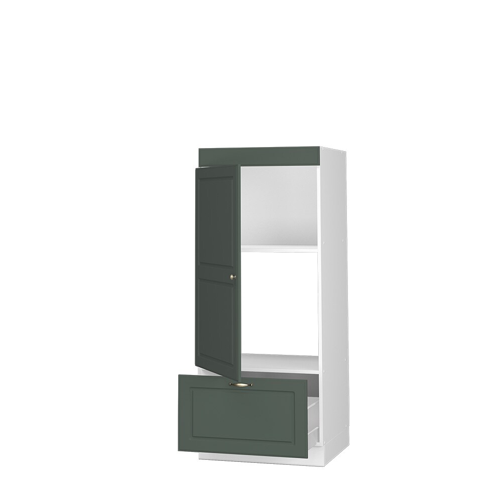 Vicco Mikrowellenumbauschrank Küchenschrank Küchenmöbel Fame-Line Landhaus Weiß Grün 60 cm Gold Küche Einbauküche Blende Hochschrank Schublade Mikrowelle Backofen Küchenzeile