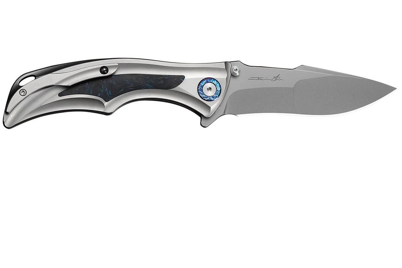 WE Knife Tighe Down WE24054-1 Stonewashed Böhler M390, Integral Gray Titanium Black Blue CF Inlay, zakmes, Brian Tighe design
