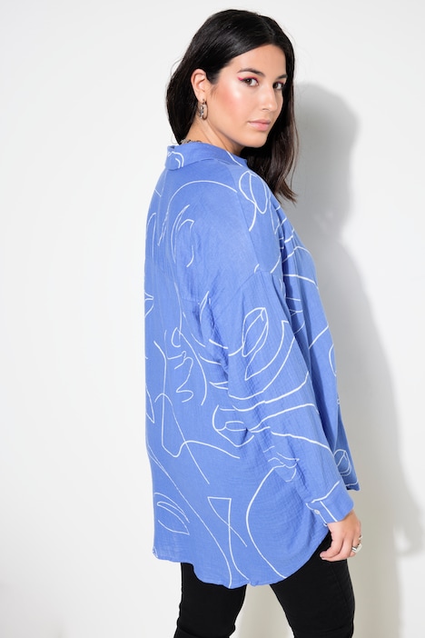 Hemdbluse, oversized, Musselin, Print, Langarm