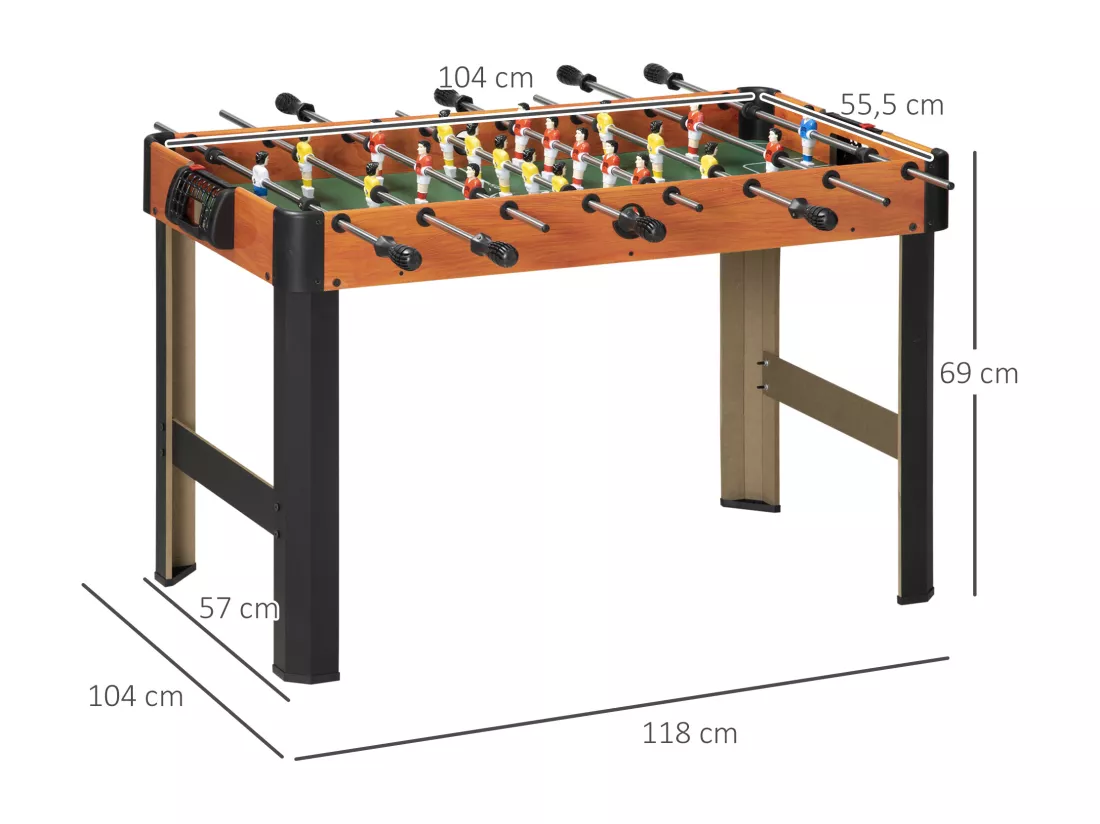 Mini babyfoot - table de baby-foot enfant - 2 balles, tableaux affichage - dim. 118L x 104l x 69H cm - noir aspect bois