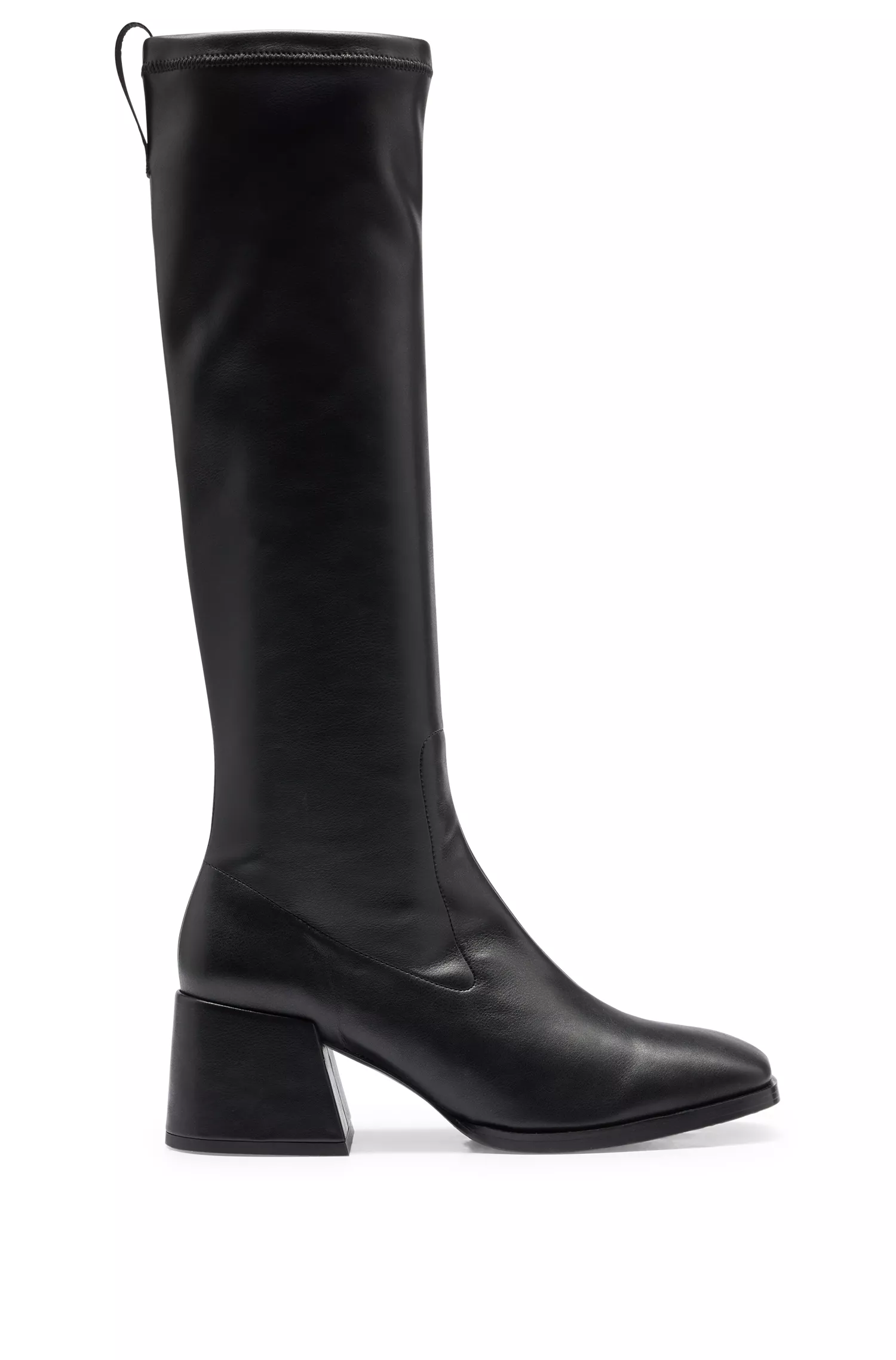 Botas HUGO vermelhas de cano alto com salto bloco em tecido revestido.