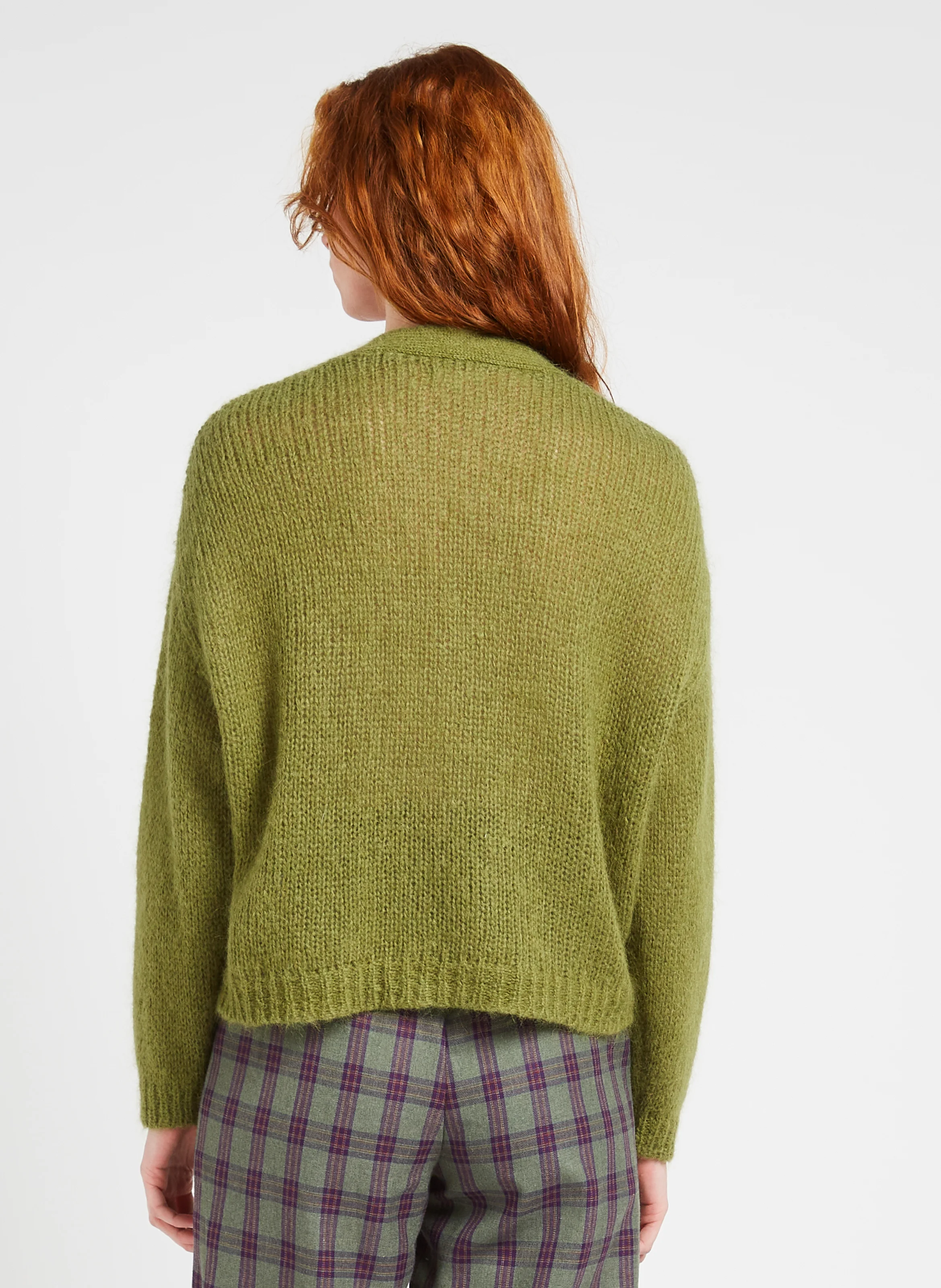 SIRIKA - Cardigan col V en laine mélangée | Kaki