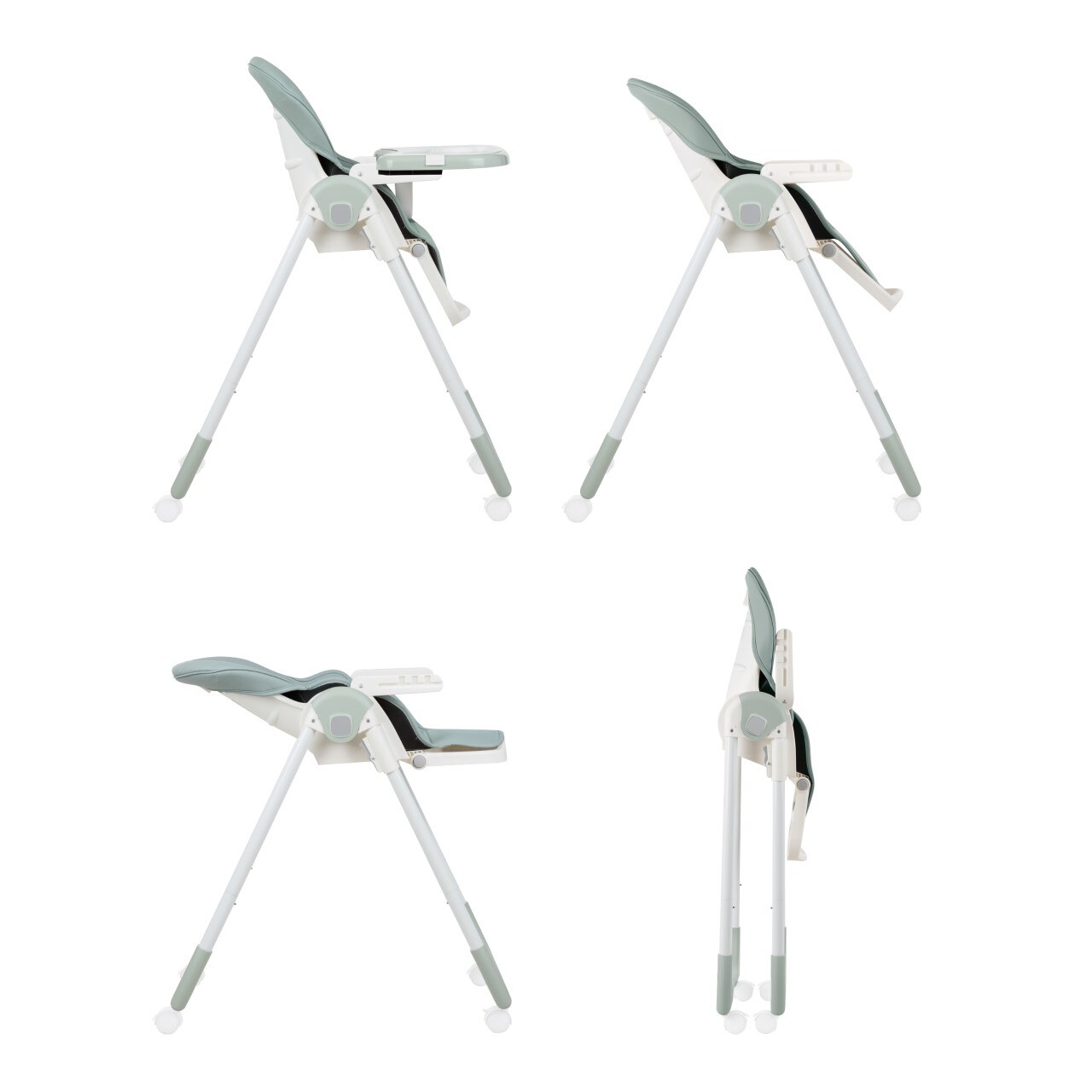 Kikkaboo Kinderhochstuhl Spicy faltbar, Tisch abnehmbar, verstellbar, 4 Räder hellgrün