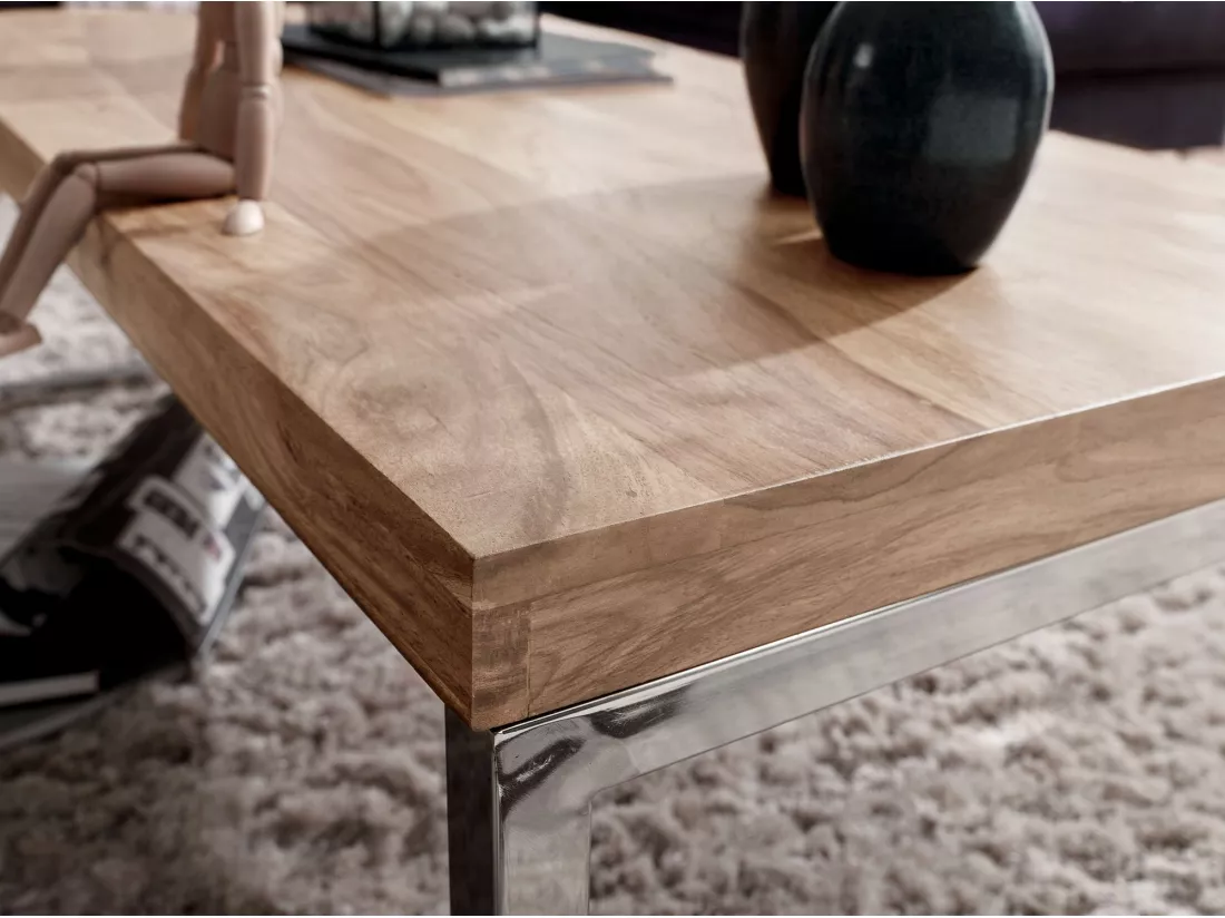 table basse en bois massif Table Acacia 120 cm de large conception de la table de salle à manger de style campagnard brun foncé