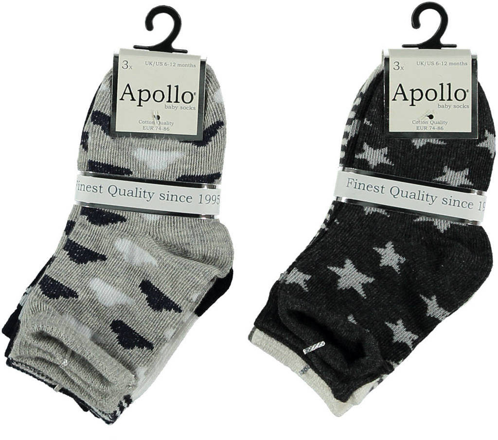Apollo baby sokken - set van 6 zwart/wit/grijs