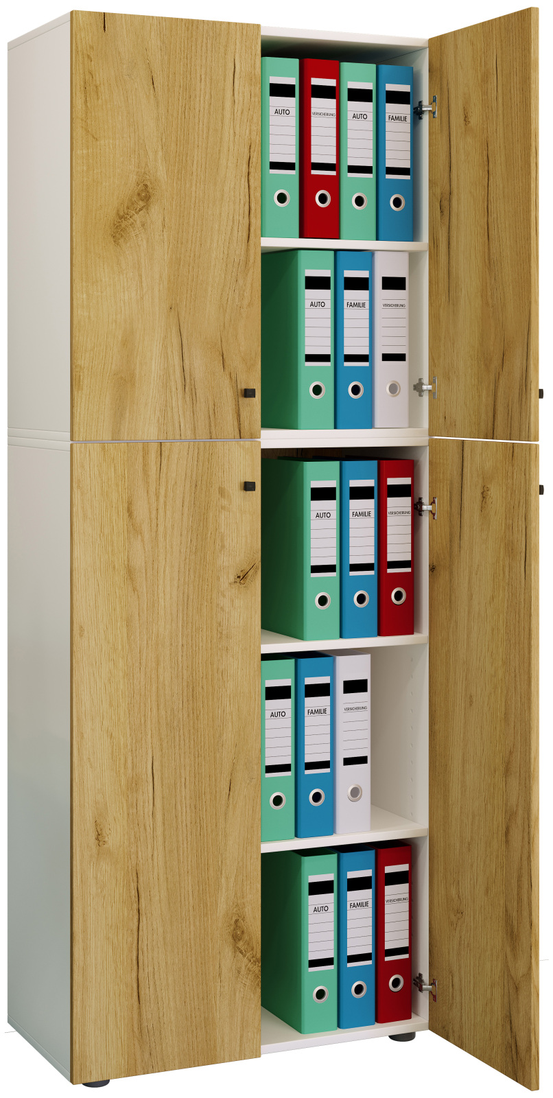 Büroschrank LONA XXL - Honig Eiche - weiß - mit Drehtüren - 183 cm hoch