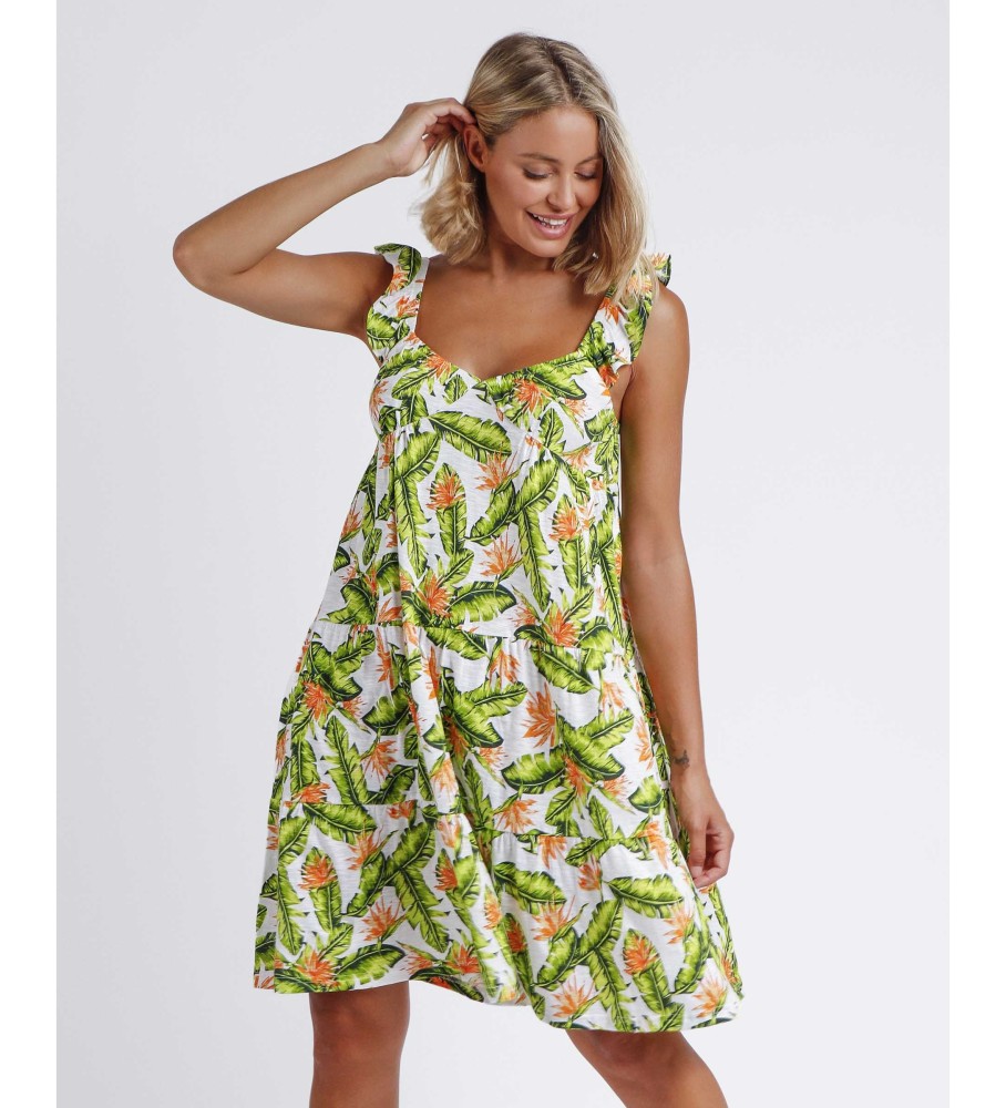 Vestido de verão Admas High, branco e verde