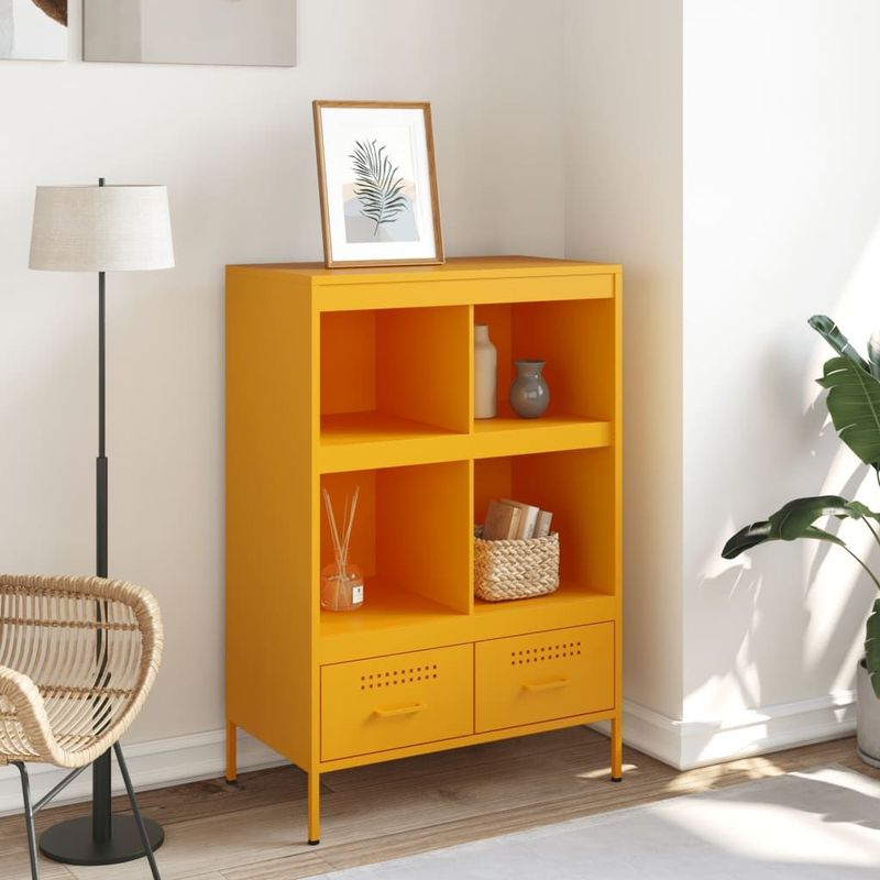 vidaXL - Hoge Kast - Mosterdgeel - Staal - Industriële Stijl